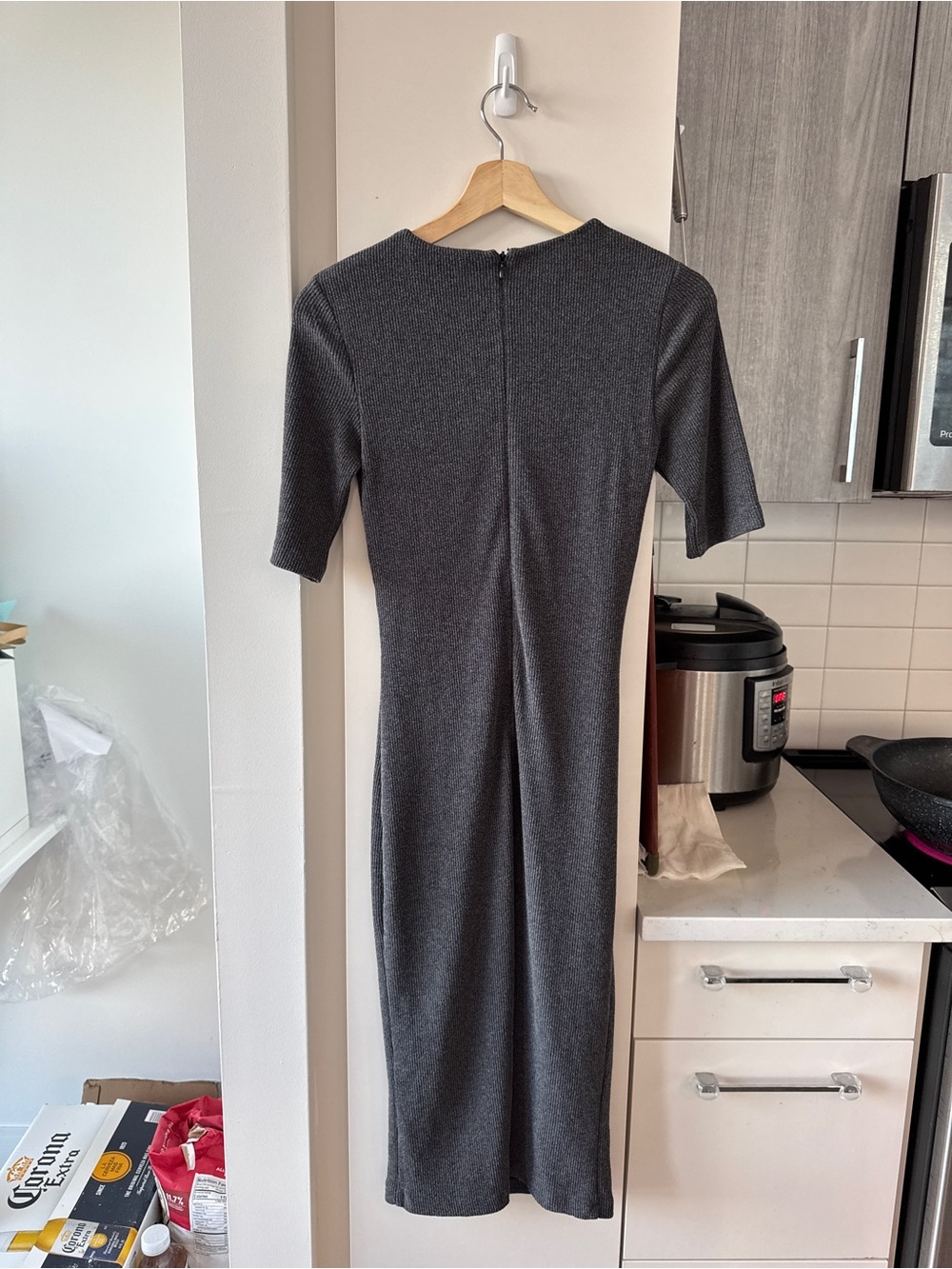 Mango Gray Ribbed Knit Midi Dress - Picture 2 of 4